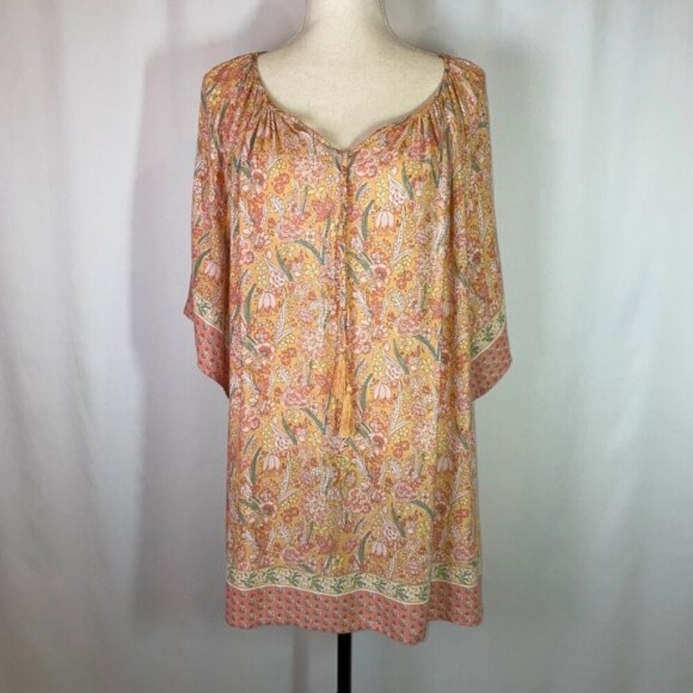 Cynthia Rowley Floral Tunic Mini Dress Flowy Boho 3/4 Sleeves Size M